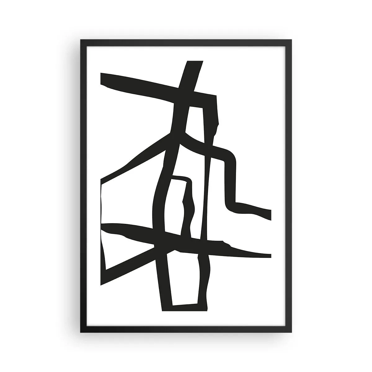 Poster in cornice nera - Composizione astratta di linee nere su sfondo bianco - 50x70cm - Struttura bianca e nera - Decorazione murale moderna per soggiorno e camera da letto ARTTOR
