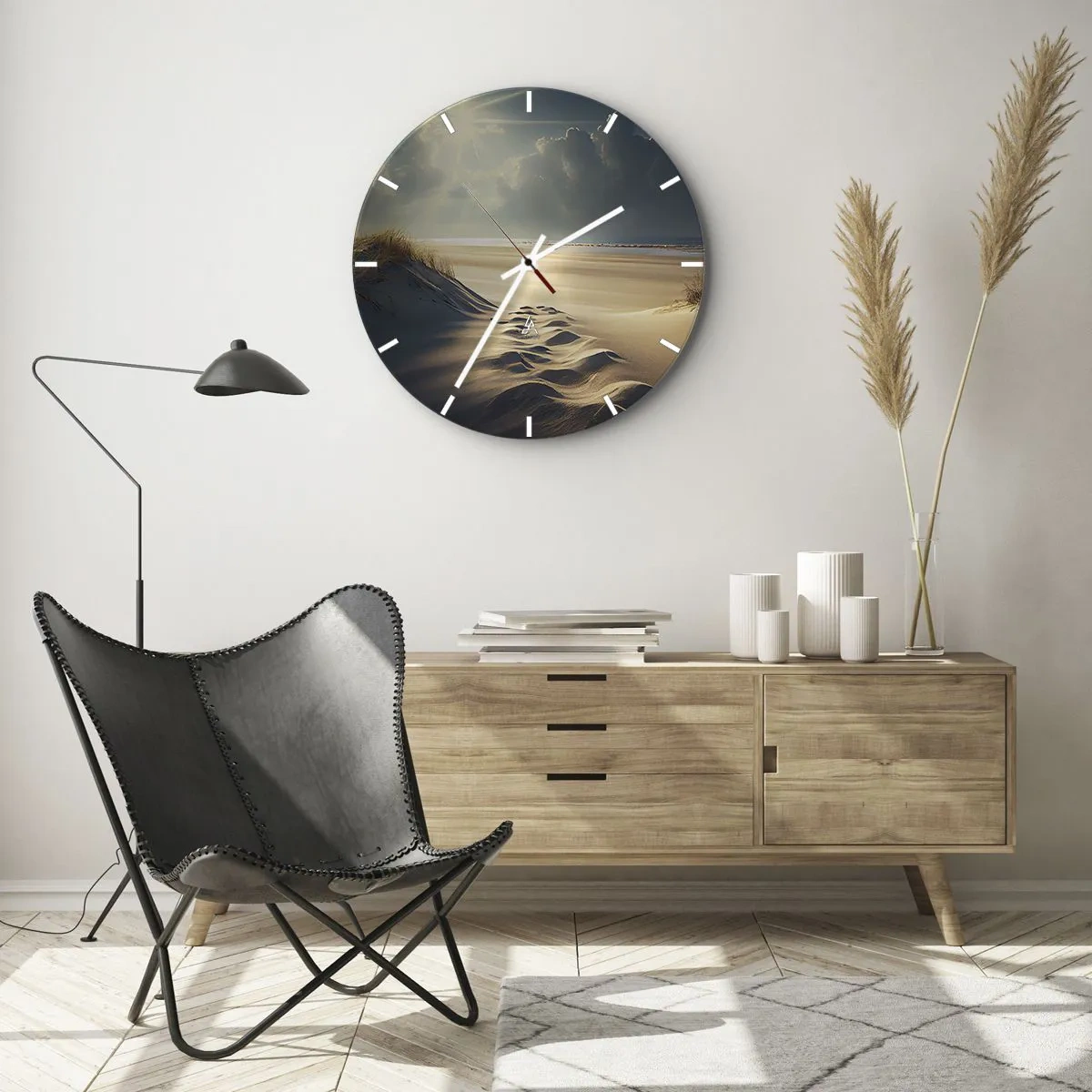 Orologio da parete - Orologio in Vetro - Dune di sabbia illuminate dai raggi del sole con vista sull'orizzonte - 30x30cm - Paesaggio rilassante - Decorazione murale moderna per soggiorno, cucina e camera da letto ARTTOR