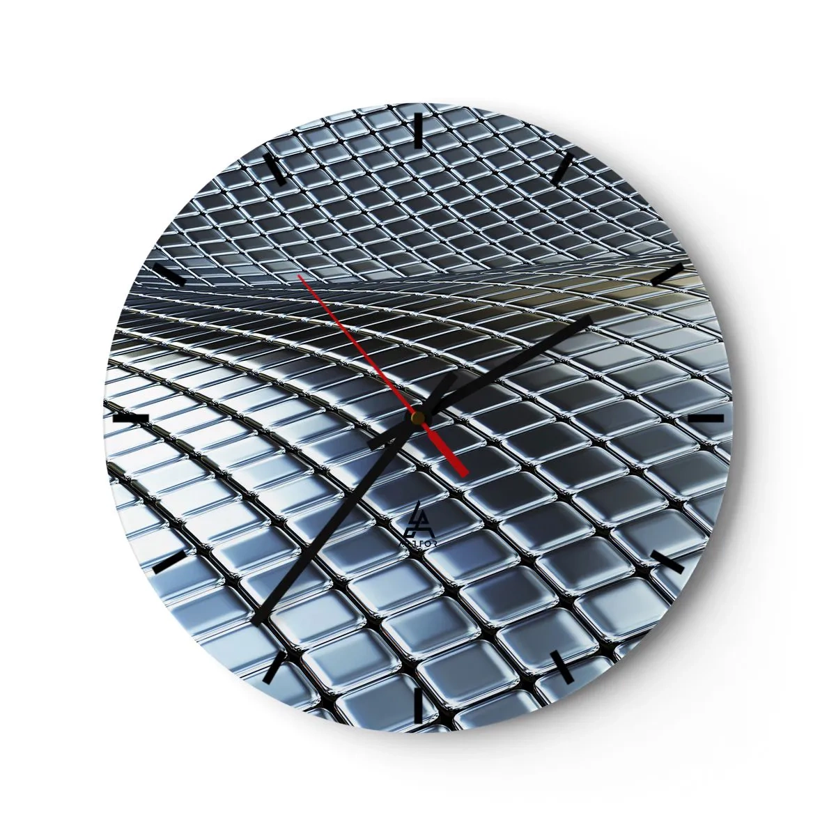 Orologio da parete - Orologio in Vetro - Superficie futuristica realizzata con pannelli metallici in tonalità argento - 30x30cm - Onda metallica argentea - Decorazione murale moderna per soggiorno, cucina e camera da letto ARTTOR