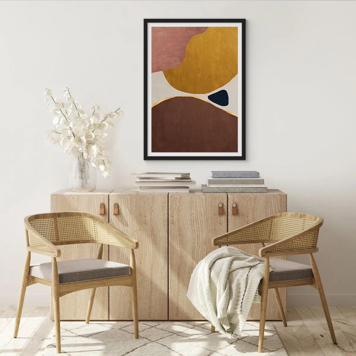 Poster in cornice nera - Composizione geometrica astratta in colori caldi - 50x70cm - Astrazione: un luogo nello spazio - Decorazione murale moderna per soggiorno e camera da letto ARTTOR