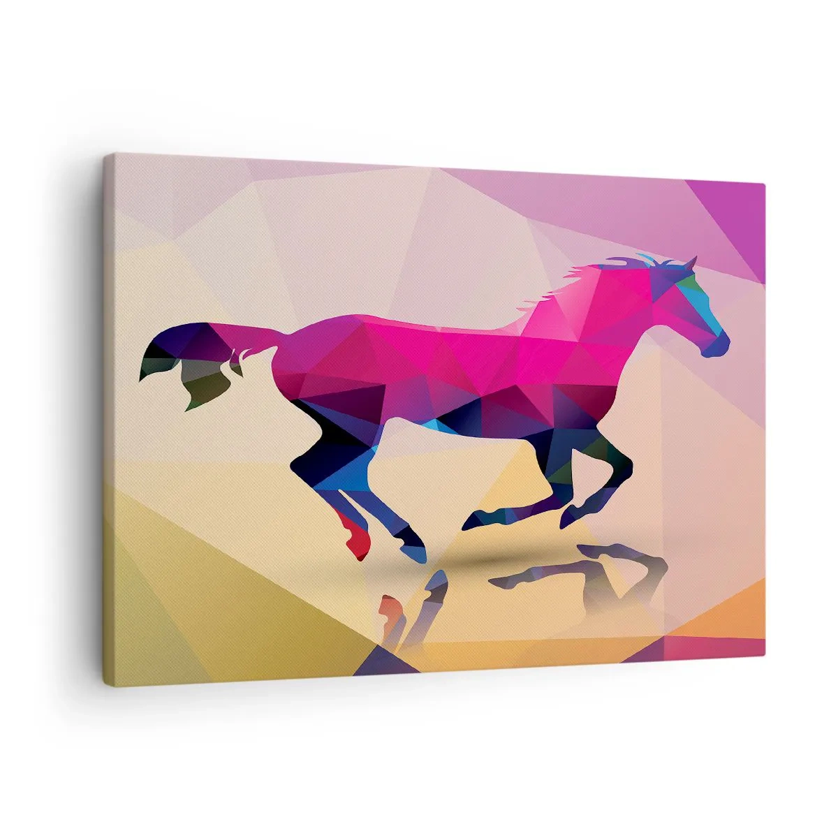 Quadro su tela - Stampe su Tela - Silhouette geometrica di un cavallo al galoppo in colori vivaci - 70x50cm - Il cubismo è sempre vivo - Decorazione murale moderna per soggiorno e camera da letto ARTTOR