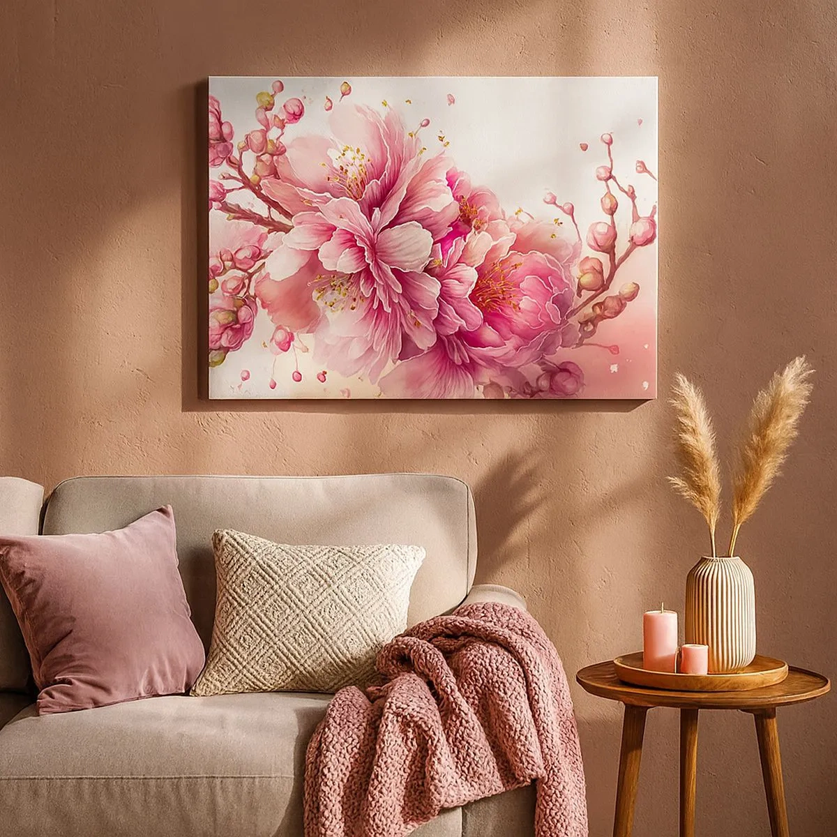Quadro su tela - Stampe su Tela - Delicati fiori di ciliegio in piena fioritura su uno sfondo chiaro - 70x50cm - Fiore di ciliegio - Decorazione murale moderna per soggiorno e camera da letto ARTTOR