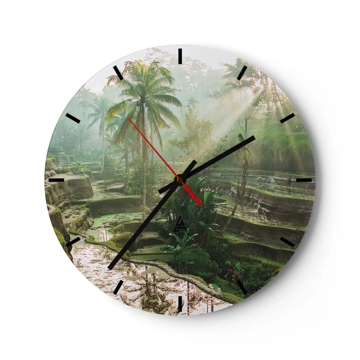 Orologio da parete - Orologio in Vetro - Terrazze di riso in un paesaggio tropicale in una mattina nebbiosa - 30x30cm - Crescere al sole - Decorazione murale moderna per soggiorno, cucina e camera da letto ARTTOR