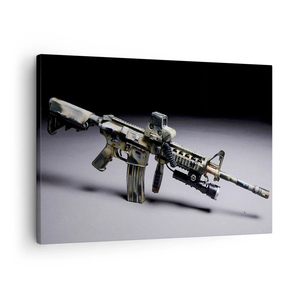 Quadro su tela - Stampe su Tela - Arma moderna in colore mimetico su sfondo scuro - 70x50cm - Sempre minaccioso - Decorazione murale moderna per soggiorno e camera da letto ARTTOR