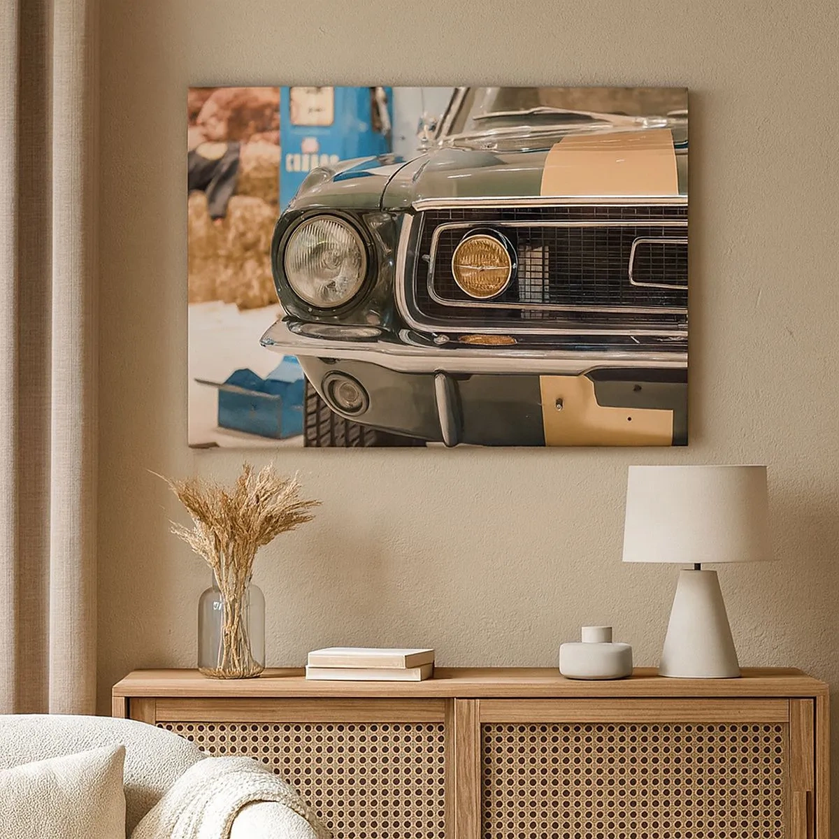Quadro su tela - Stampe su Tela - Un'auto retrò iconica in un ambiente classico - 70x50cm - Incontro con la leggenda - Decorazione murale moderna per soggiorno e camera da letto ARTTOR