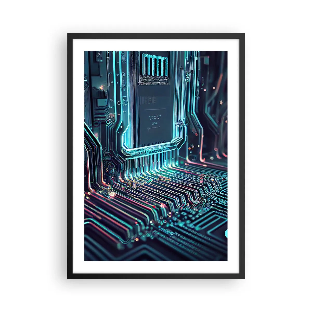Poster in cornice nera - Una visione futuristica di un circuito integrato - 50x70cm - Sto pensando qualcosa... - Decorazione murale moderna per soggiorno e camera da letto ARTTOR