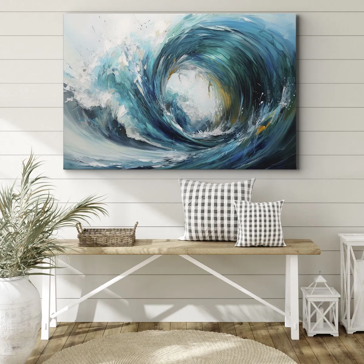 Quadro su tela - Stampe su Tela - Un'onda dinamica nei toni del blu e del turchese - 70x50cm - Portale marino - Decorazione murale moderna per soggiorno e camera da letto ARTTOR