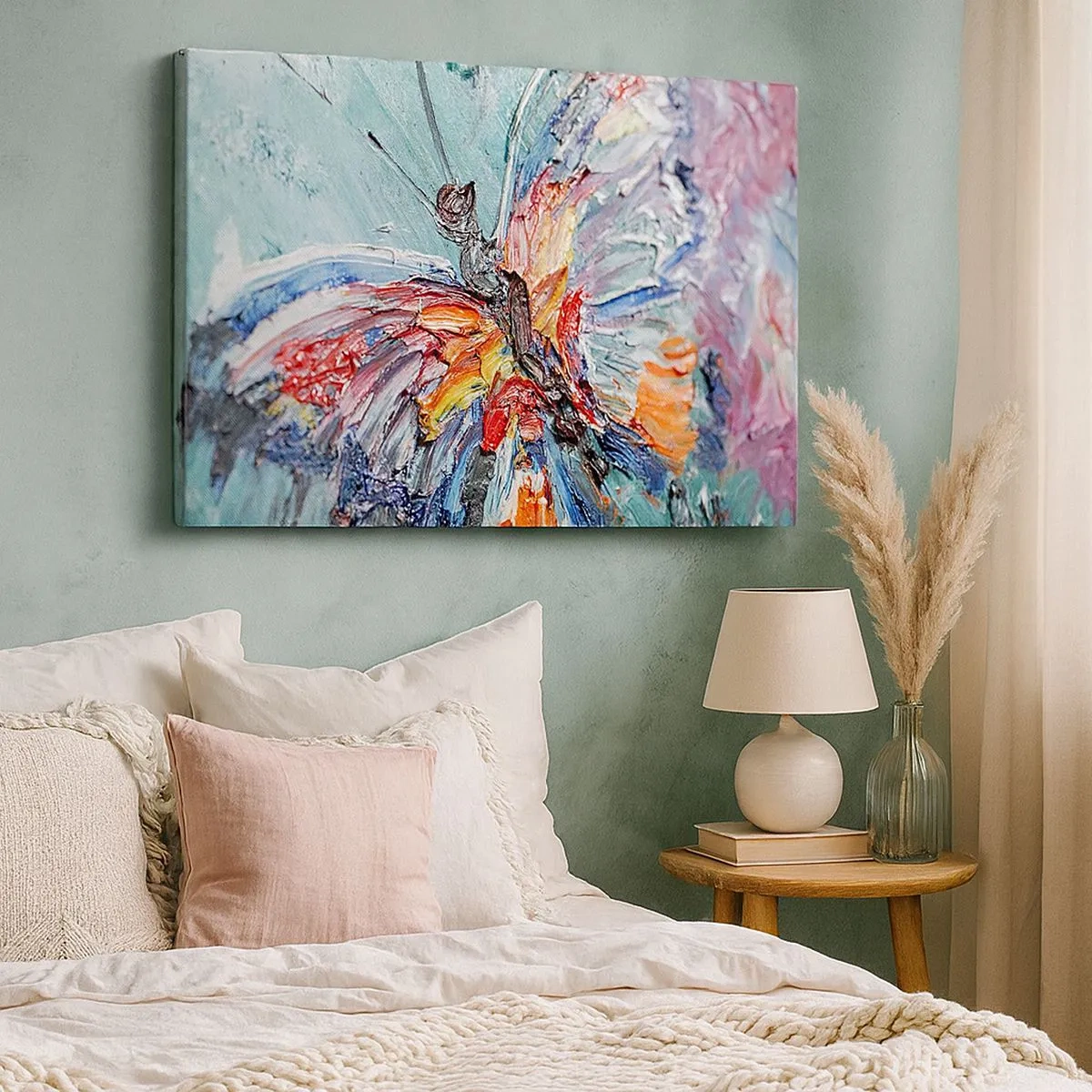 Quadro su tela - Stampe su Tela - Farfalla colorata in impasto su sfondo pastello - 70x50cm - Dipinto dalla natura - Decorazione murale moderna per soggiorno e camera da letto ARTTOR