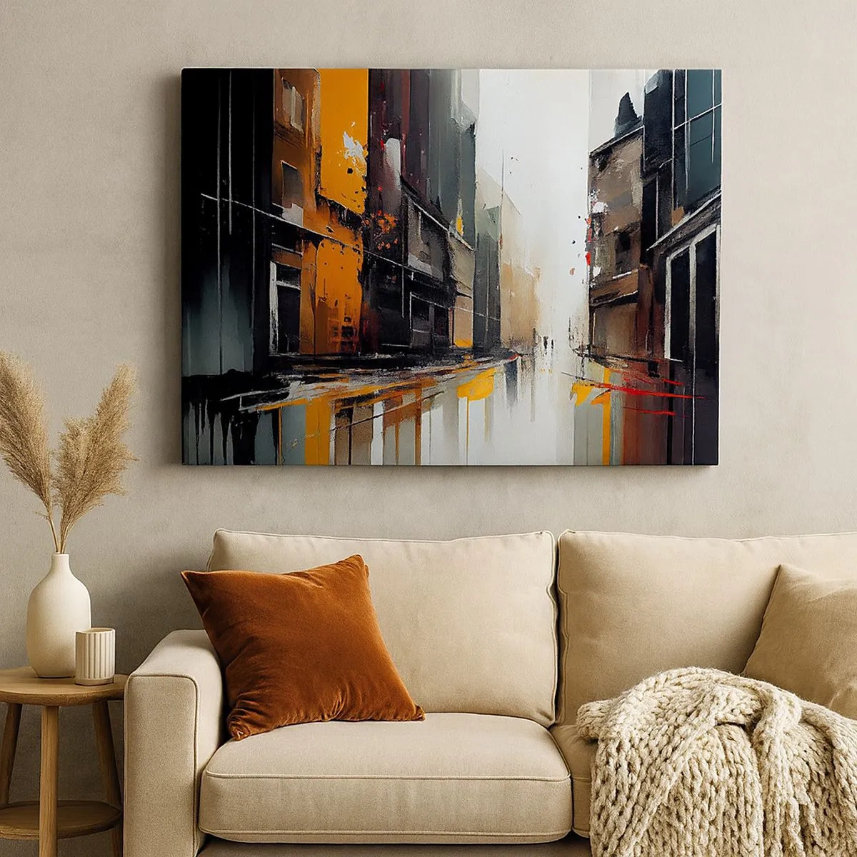 Quadro su tela - Stampe su Tela - Vista astratta di una strada cittadina sotto la pioggia - 70x50cm - Un giorno di pioggia - Decorazione murale moderna per soggiorno e camera da letto ARTTOR