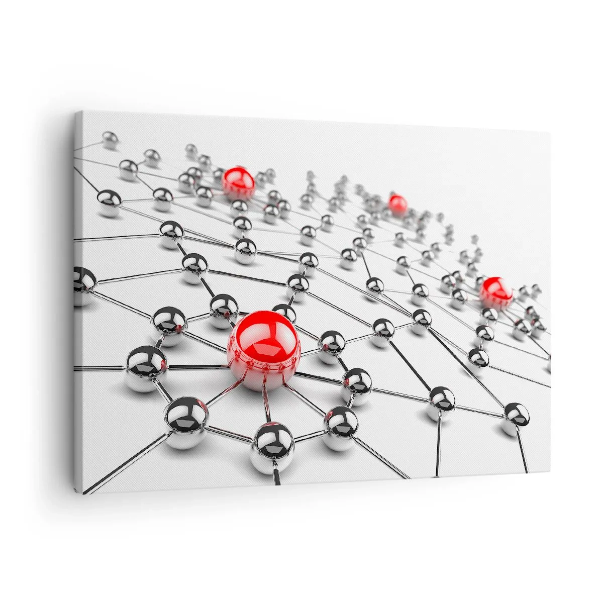Quadro su tela - Stampe su Tela - Una rete di palline metalliche con accenti rossi - 70x50cm - Rete argentea - Decorazione murale moderna per soggiorno e camera da letto ARTTOR