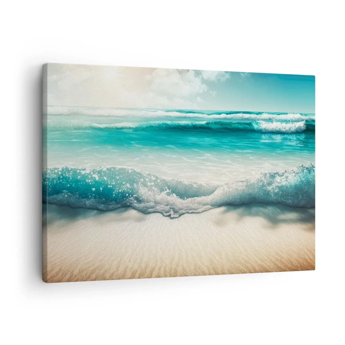 Quadro su tela - Stampe su Tela - Onde dell'oceano su una spiaggia di sabbia chiara - 70x50cm - La calma dell'oceano - Decorazione murale moderna per soggiorno e camera da letto ARTTOR
