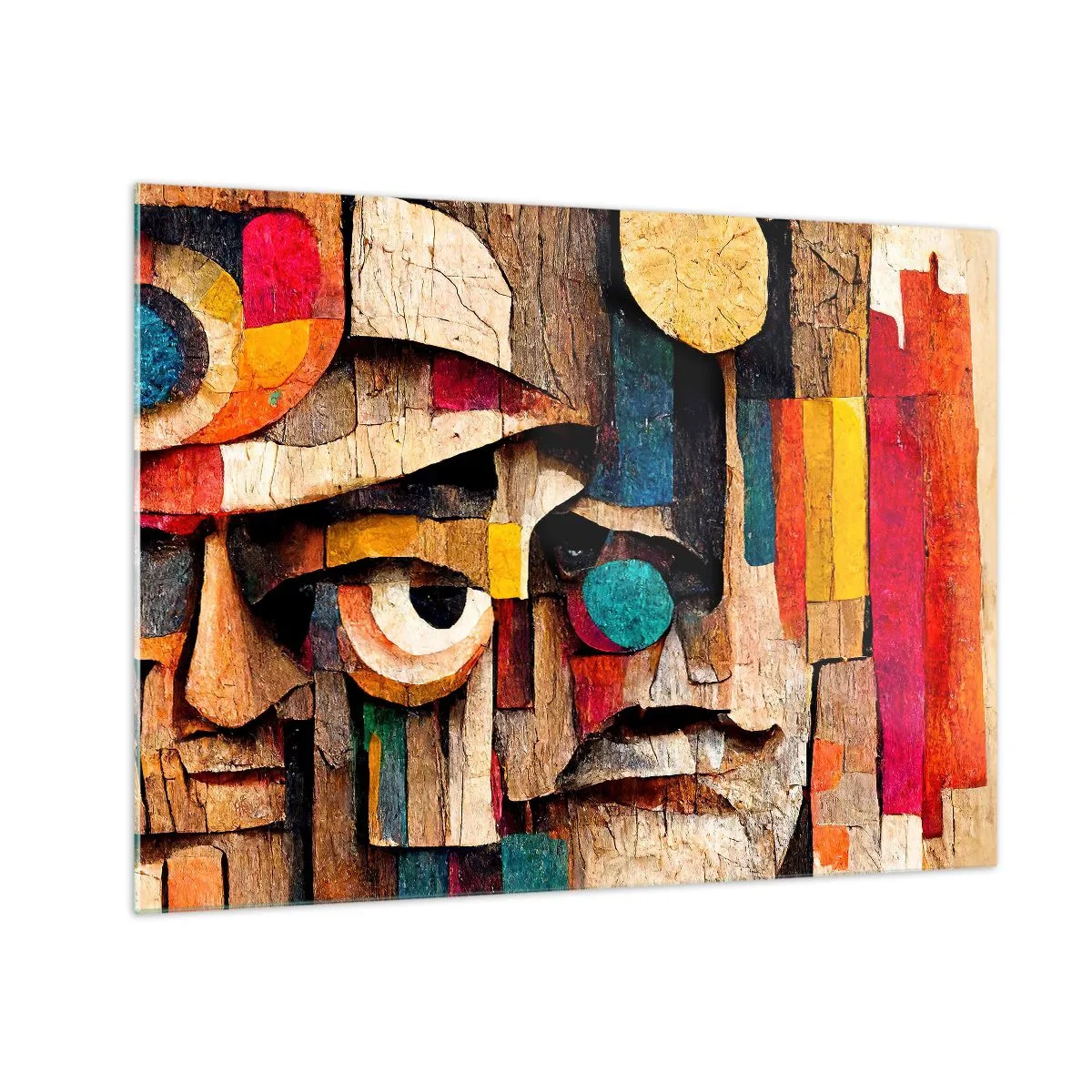 Quadro su vetro - Facce geometriche colorate in stile astratto - 70x50cm - Ti vedo... - Decorazione murale moderna per soggiorno e camera da letto ARTTOR