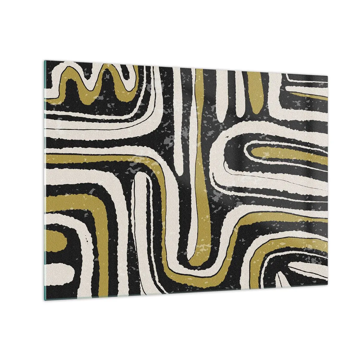 Quadro su vetro - Motivi astratti in nero, bianco e oro - 70x50cm - Composizione: strade e vicoli - Decorazione murale moderna per soggiorno e camera da letto ARTTOR