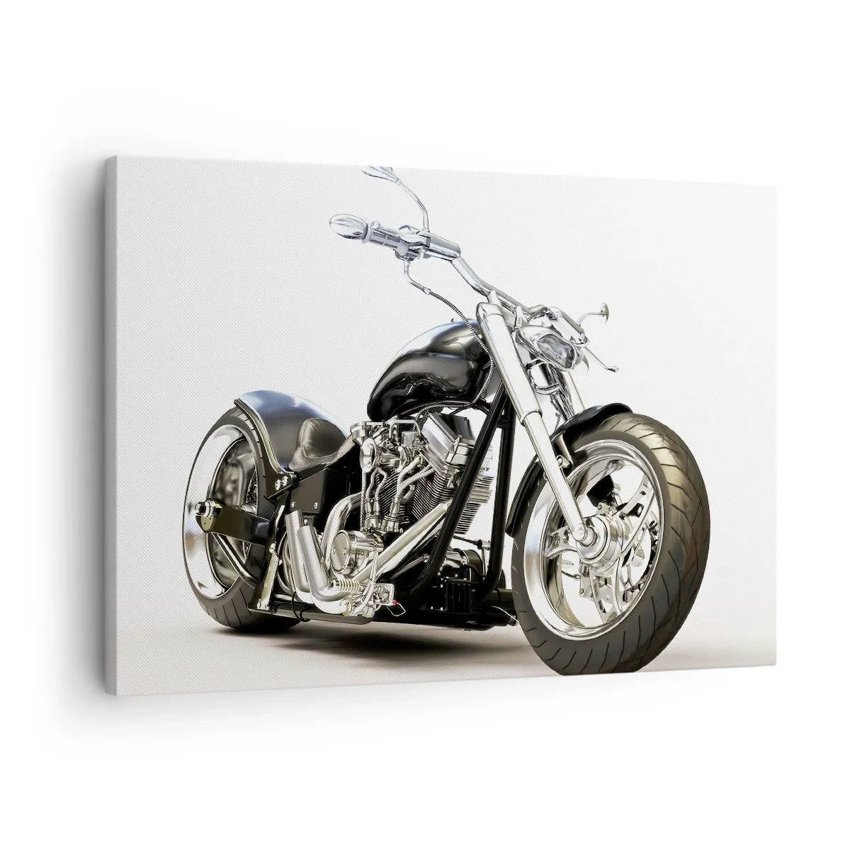 Quadro su tela - Stampe su Tela - Elegante motocicletta nera su sfondo bianco - 70x50cm - Potenza e carattere - Decorazione murale moderna per soggiorno e camera da letto ARTTOR