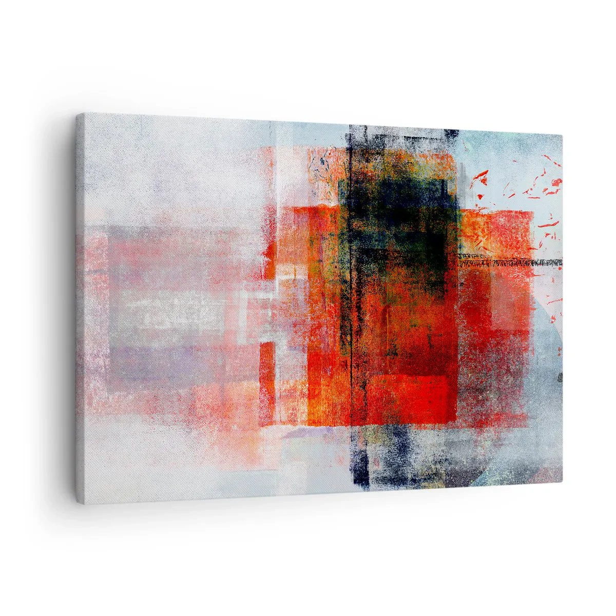 Quadro su tela - Stampe su Tela - Composizione geometrica astratta con accenti rossi e arancioni - 70x50cm - Composizione arroventata - Decorazione murale moderna per soggiorno e camera da letto ARTTOR