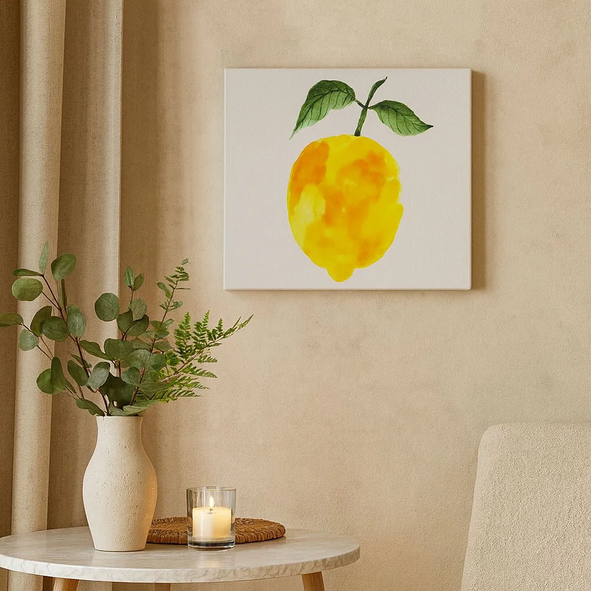 Quadro su tela - Stampe su Tela - Limone acquerello con foglie verdi su sfondo chiaro - 70x50cm - Scoprire il sapore del sole - Decorazione murale moderna per soggiorno e camera da letto ARTTOR