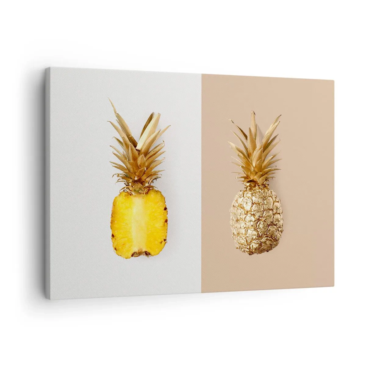Quadro su tela - Stampe su Tela - Metà di un ananas fresco e dorato su uno sfondo contrastante - 70x50cm - Ananas per due - Decorazione murale moderna per soggiorno e camera da letto ARTTOR