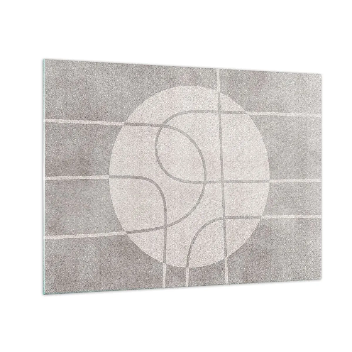 Quadro su vetro - Linee e cerchi beige che creano una composizione geometrica - 70x50cm - Tondo e dritto - Decorazione murale moderna per soggiorno e camera da letto ARTTOR