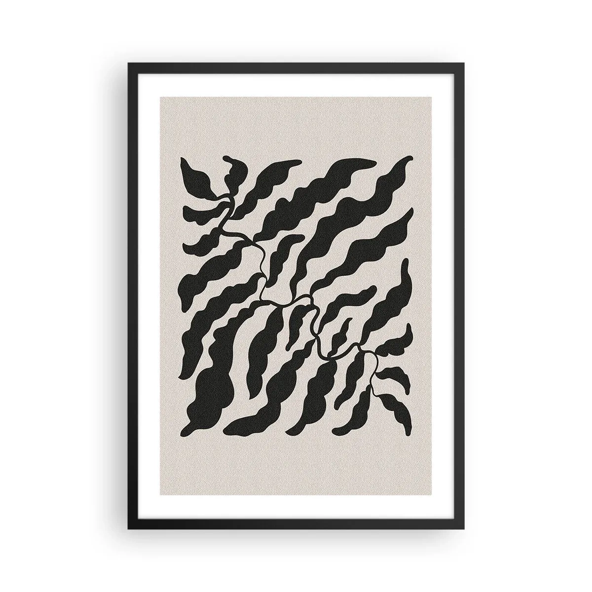 Poster in cornice nera - Composizione vegetale astratta in nero su sfondo beige - 50x70cm - La natura del quadrato - Decorazione murale moderna per soggiorno e camera da letto ARTTOR