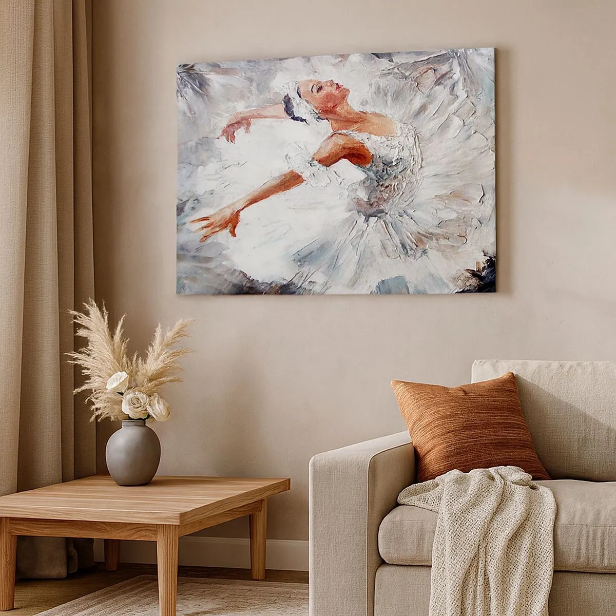Quadro su tela - Stampe su Tela - Una ballerina in abito bianco che balla - 70x50cm - Delicata e leggera come il tulle - Decorazione murale moderna per soggiorno e camera da letto ARTTOR