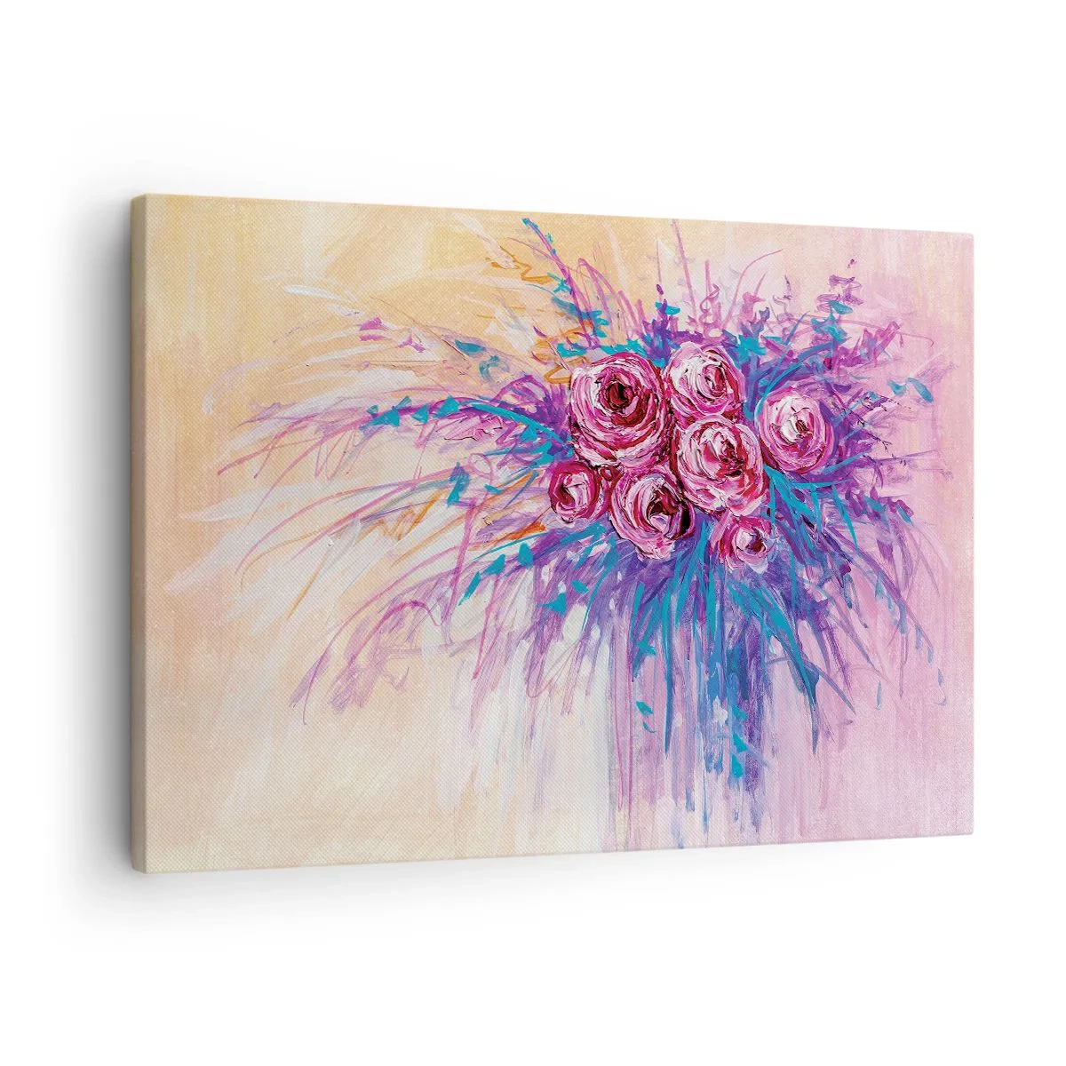 Quadro su tela - Stampe su Tela - Un mazzo di rose dai colori pastello - 70x50cm - Fontana rosa - Decorazione murale moderna per soggiorno e camera da letto ARTTOR