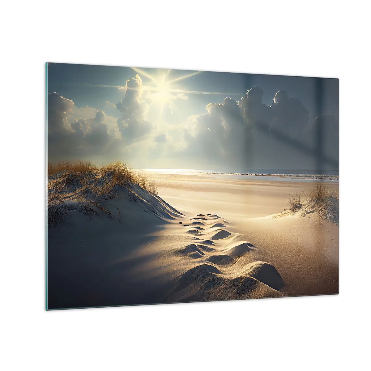 Quadro su vetro - Dune dorate illuminate dai raggi del sole - 70x50cm - Paesaggio rilassante - Decorazione murale moderna per soggiorno e camera da letto ARTTOR