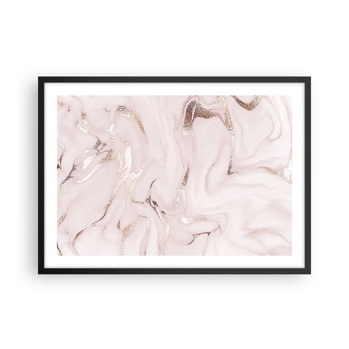 Poster in cornice nera - Elegante astrazione nei toni del rosa e dell'oro - 70x50cm - Nella follia rosa - Decorazione murale moderna per soggiorno e camera da letto ARTTOR