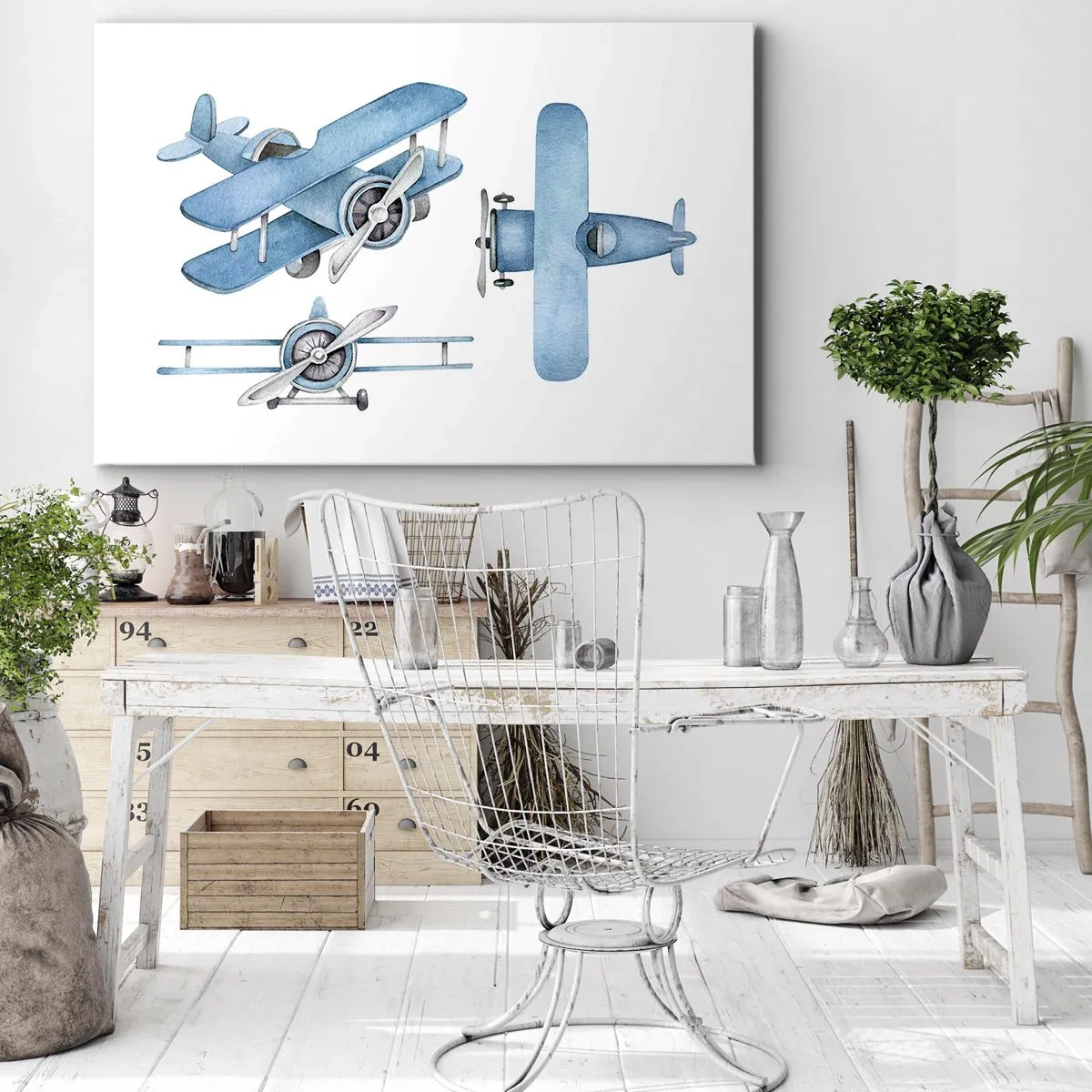 Quadro su tela - Stampe su Tela - Aeroplani retrò blu - 70x50cm - Nato per vincere - Decorazione murale moderna per soggiorno e camera da letto ARTTOR