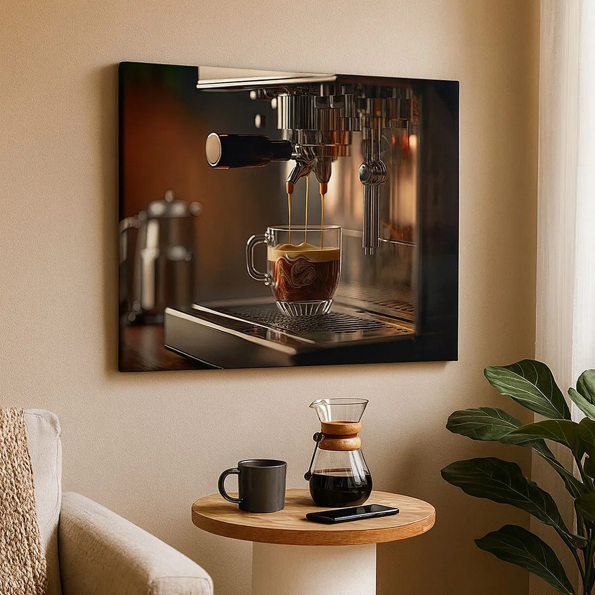 Quadro su tela - Stampe su Tela - Macchina da caffè con una tazza di espresso aromatico - 70x50cm - Miscela sensuale - Decorazione murale moderna per soggiorno e camera da letto ARTTOR
