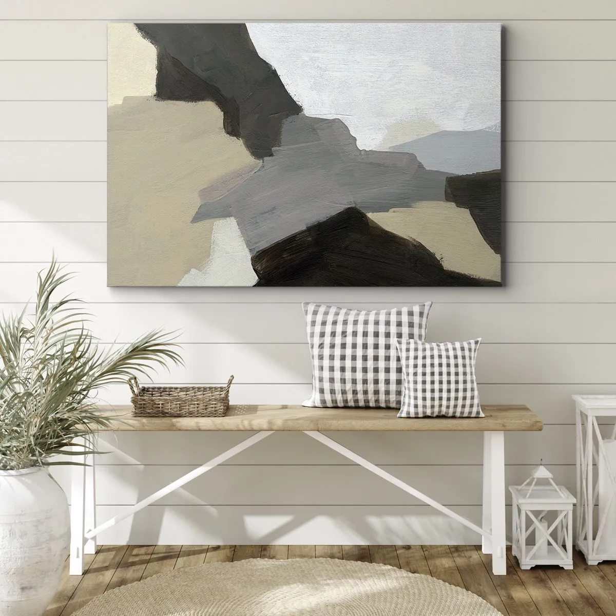 Quadro su tela - Stampe su Tela - Forme astratte nei toni del beige, del marrone e del grigio - 70x50cm - Astrazione: il crocevia del grigio - Decorazione murale moderna per soggiorno e camera da letto ARTTOR