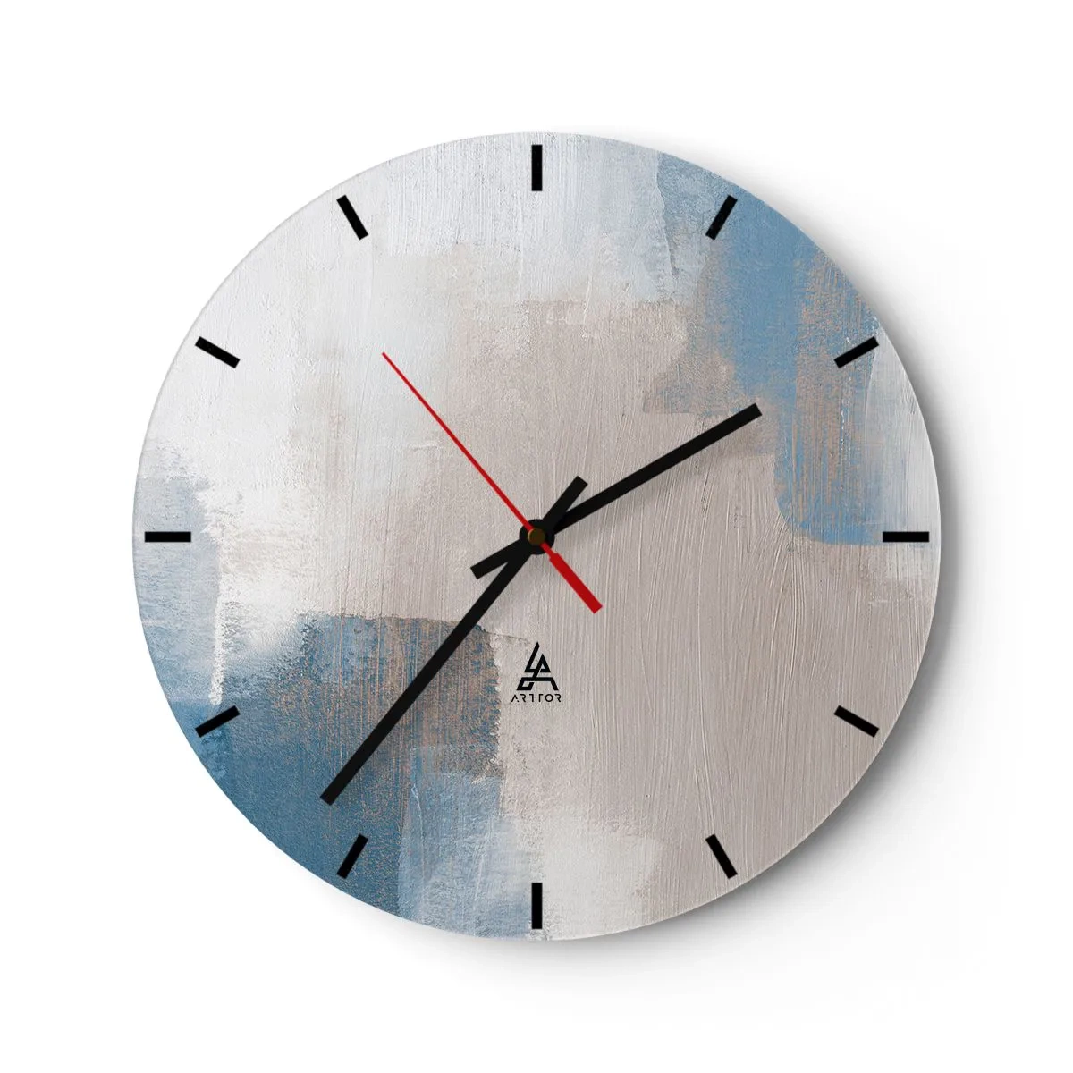 Orologio da parete - Orologio in Vetro - Astrazione moderna nei toni del beige, blu e grigio - 30x30cm - Astrazione rosa coperta dal blu - Decorazione murale moderna per soggiorno, cucina e camera da letto ARTTOR