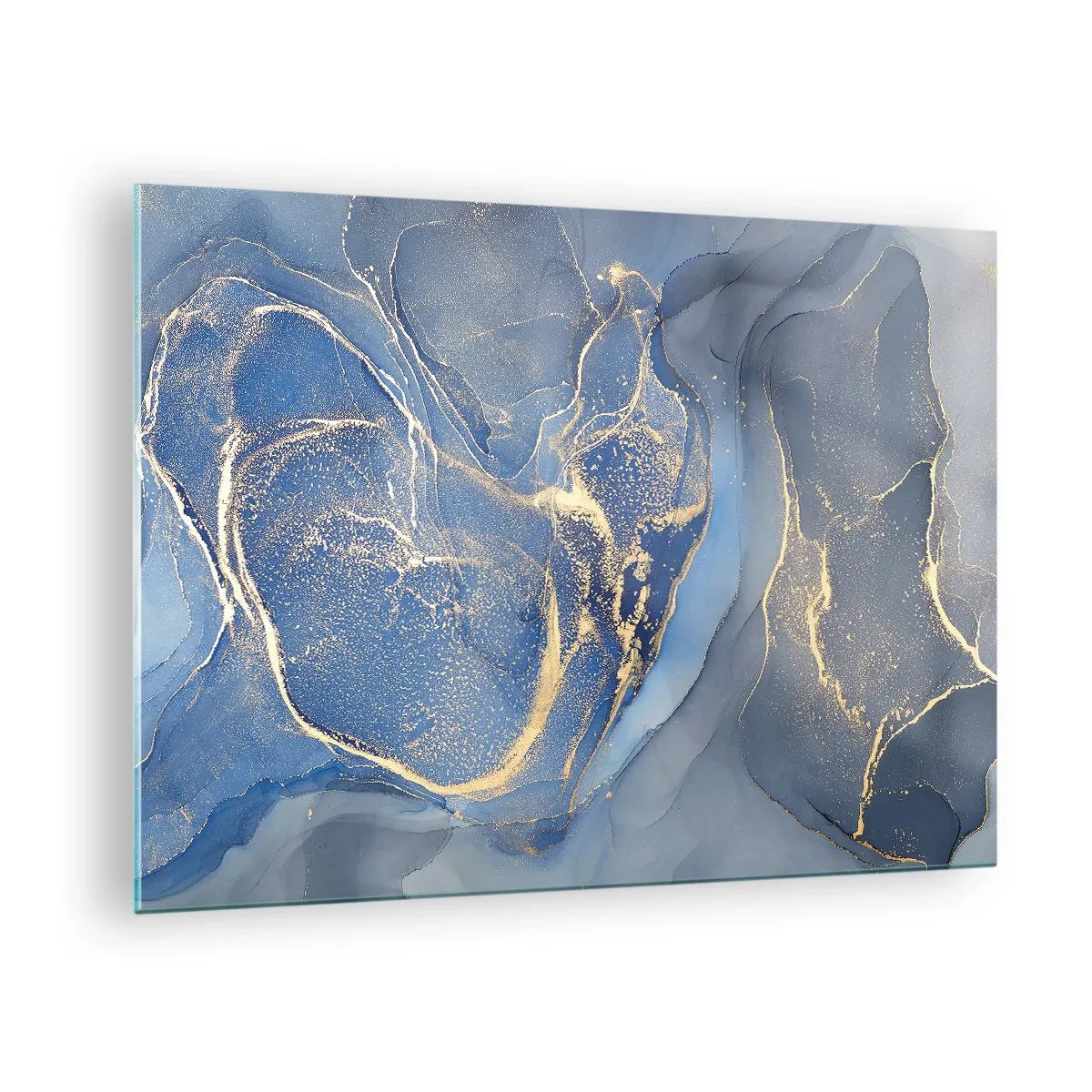 Quadro su vetro - Una composizione astratta nei toni del blu navy e dell'oro - 70x50cm - Polvere d'oro - Decorazione murale moderna per soggiorno e camera da letto ARTTOR
