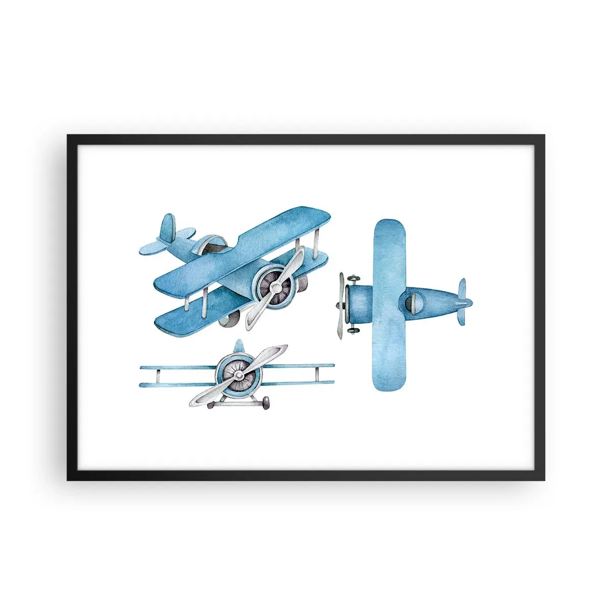 Poster in cornice nera - Aeroplani retrò blu - 70x50cm - Nato per vincere - Decorazione murale moderna per soggiorno e camera da letto ARTTOR