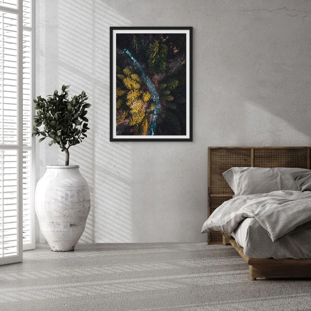 Poster in cornice nera - Vista a volo d'uccello di un ruscello nella foresta - 50x70cm - Sempre più veloce - Decorazione murale moderna per soggiorno e camera da letto ARTTOR