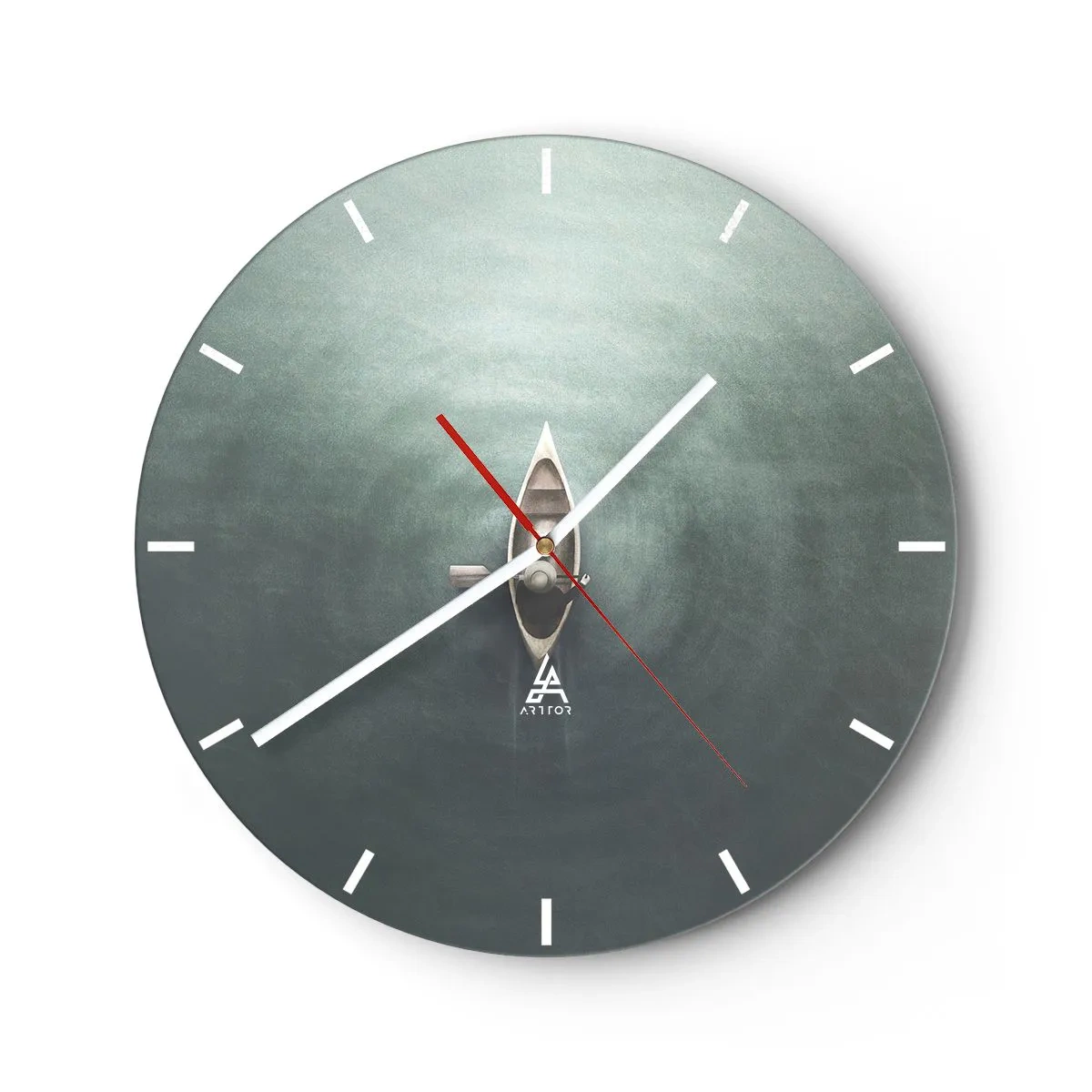 Orologio da parete - Orologio in Vetro - Una barca su una superficie d'acqua calma vista da una prospettiva a volo d'uccello - 30x30cm - Nel lago al chiaro di luna - Decorazione murale moderna per soggiorno, cucina e camera da letto ARTTOR