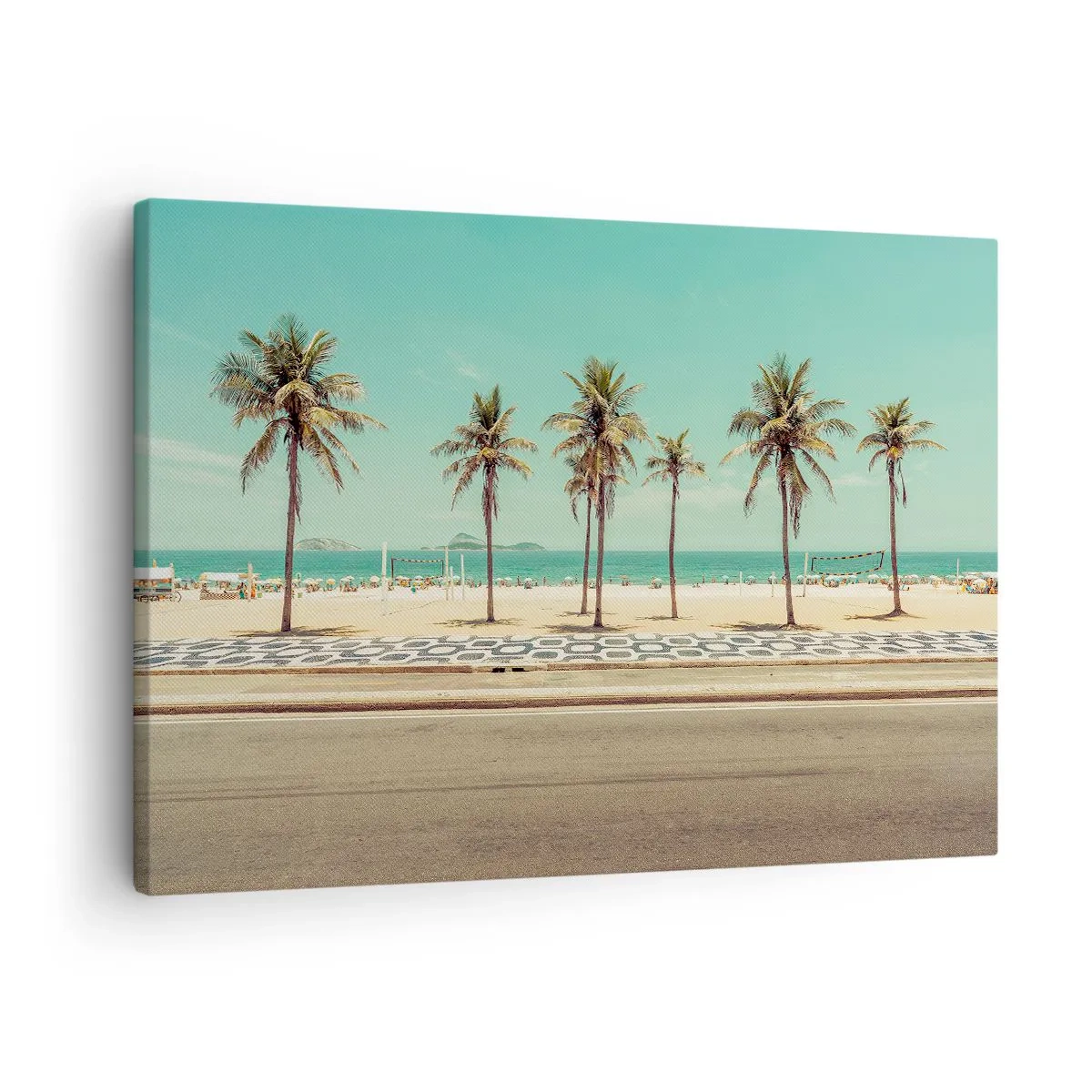 Quadro su tela - Stampe su Tela - Palme sulla spiaggia con vista sul mare e sul cielo azzurro - 70x50cm - A guardia della spiaggia - Decorazione murale moderna per soggiorno e camera da letto ARTTOR