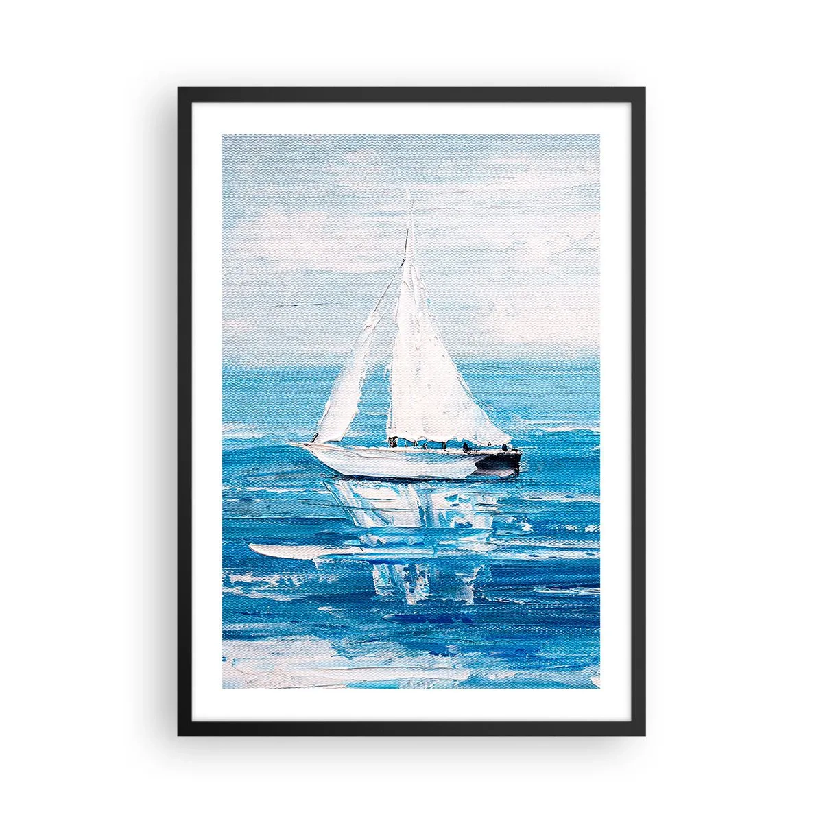 Poster in cornice nera - Uno yacht sul mare nei toni del blu - 50x70cm - Con un amico al fianco - Decorazione murale moderna per soggiorno e camera da letto ARTTOR