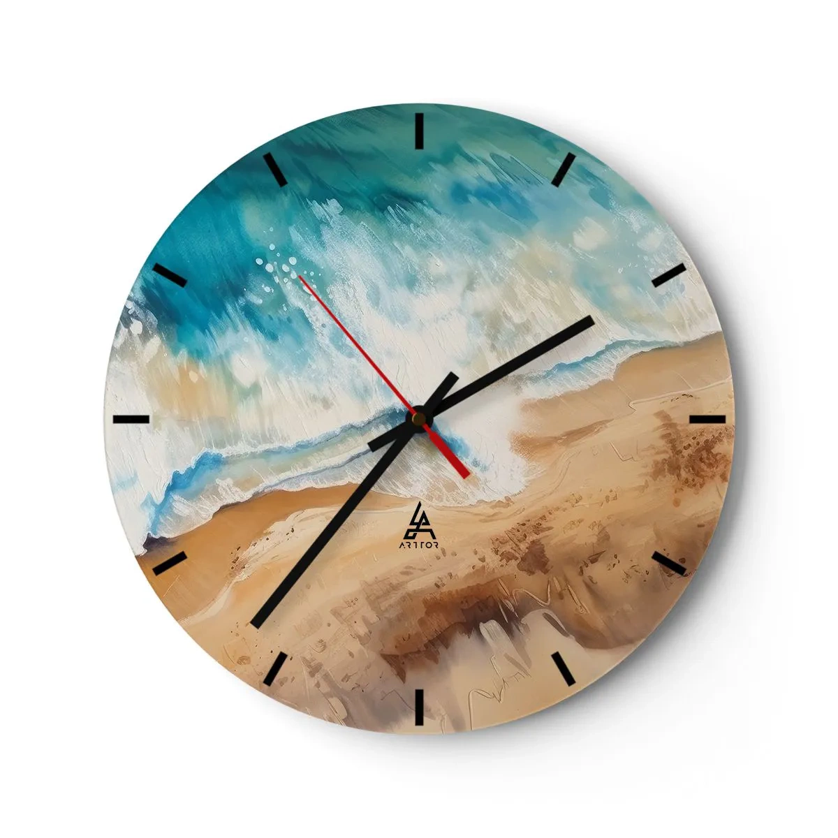 Orologio da parete - Orologio in Vetro - Una vista a volo d'uccello di un'onda pittorica che si infrange sulla sabbia - 30x30cm - L'onda che ritorna - Decorazione murale moderna per soggiorno, cucina e camera da letto ARTTOR