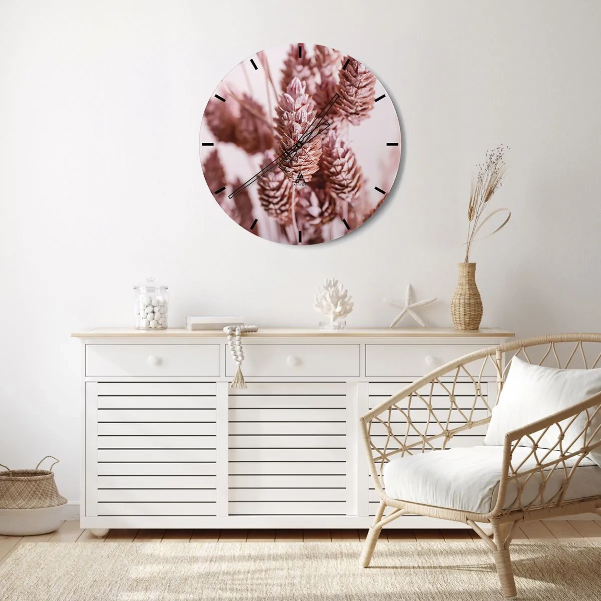 Orologio da parete - Orologio in Vetro - Un primo piano di spighe rosa pastello - 30x30cm - A prima vista poco appariscenti - Decorazione murale moderna per soggiorno, cucina e camera da letto ARTTOR