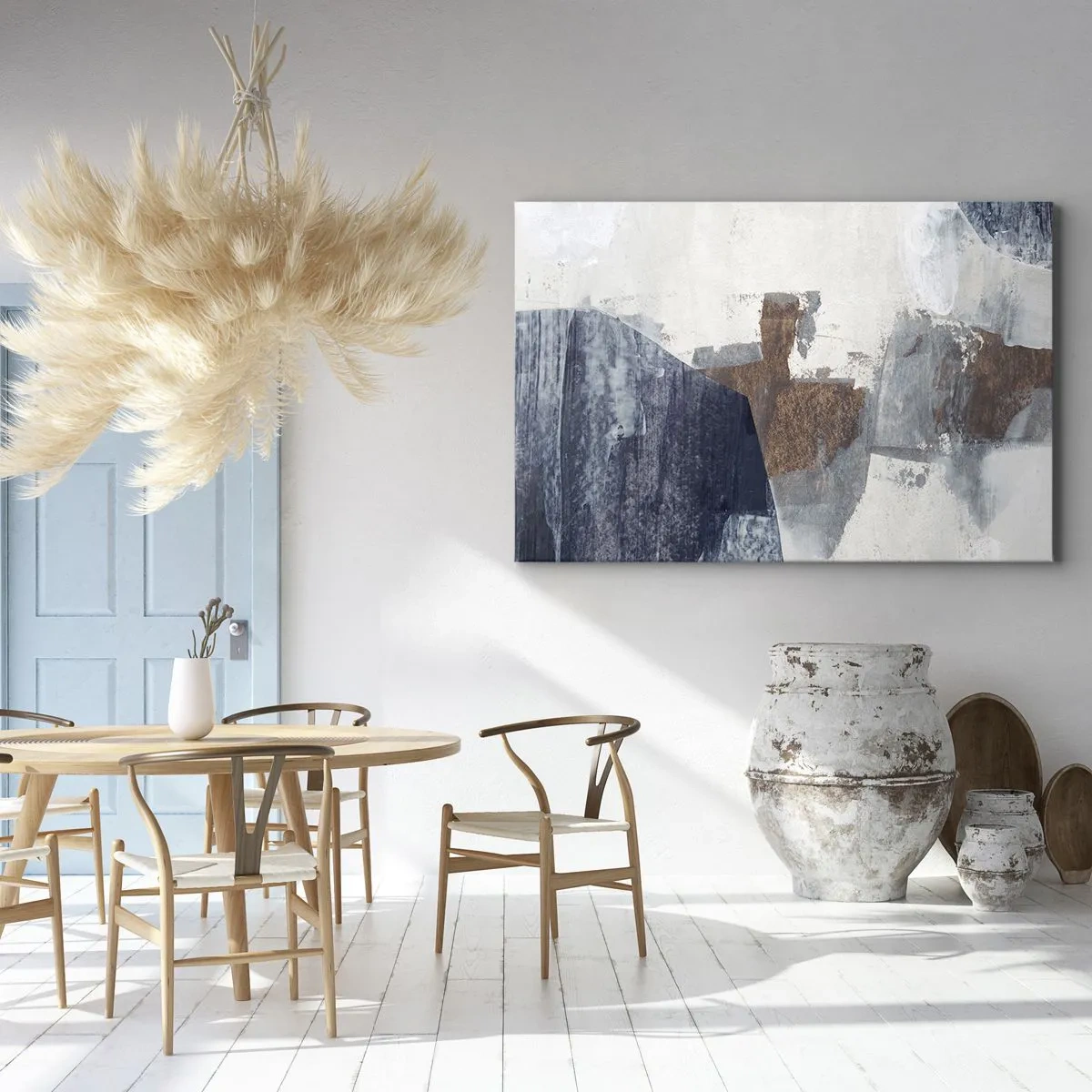 Quadro su tela - Stampe su Tela - Forme astratte nelle tonalità del blu e del marrone - 70x50cm - Forme blu e marroni - Decorazione murale moderna per soggiorno e camera da letto ARTTOR