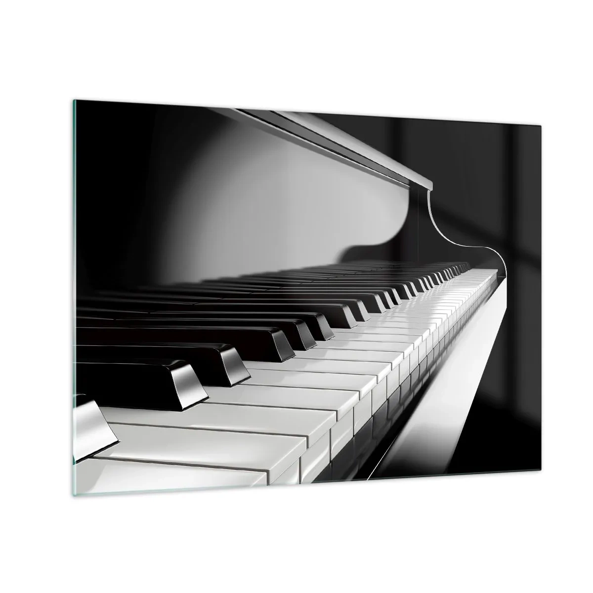 Quadro su vetro - Tastiera di pianoforte in bianco e nero in prospettiva - 70x50cm - Armonia di forme e colori - Decorazione murale moderna per soggiorno e camera da letto ARTTOR