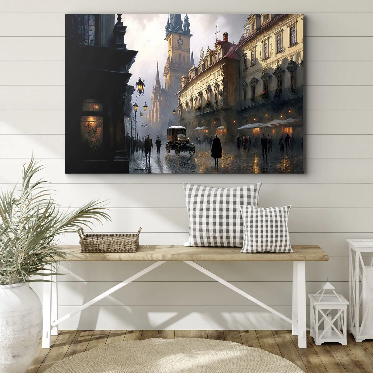 Quadro su tela - Stampe su Tela - Scena di strada serale con architettura storica - 70x50cm - Il fascino delle sere di Praga - Decorazione murale moderna per soggiorno e camera da letto ARTTOR