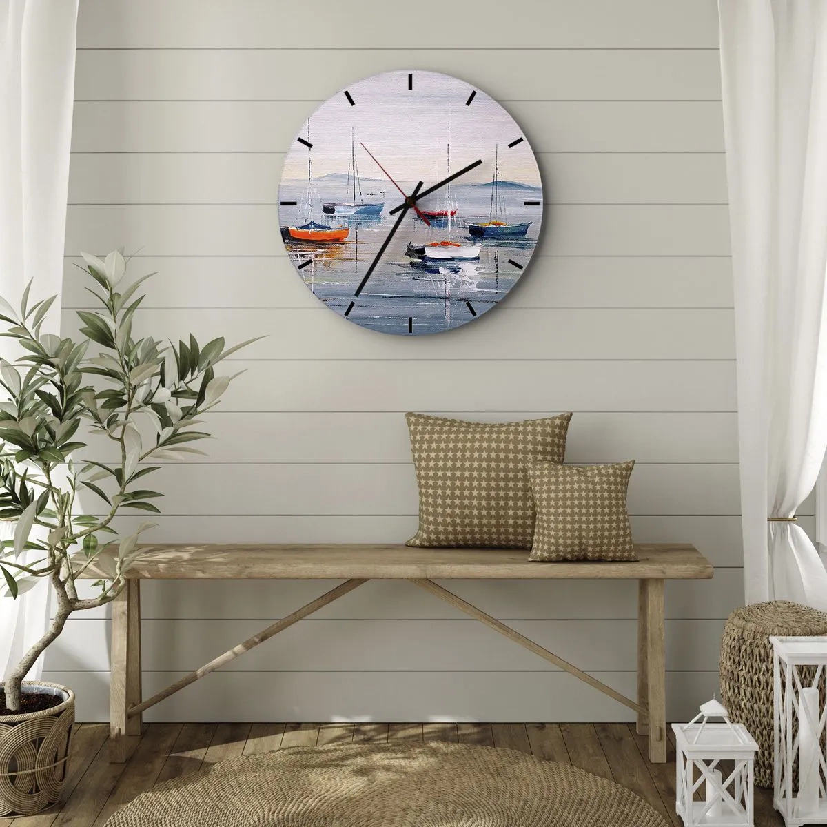 Orologio da parete - Orologio in Vetro - Barche colorate attraccano pacificamente sulla superficie dell'acqua - 30x30cm - Meritato riposo - Decorazione murale moderna per soggiorno, cucina e camera da letto ARTTOR