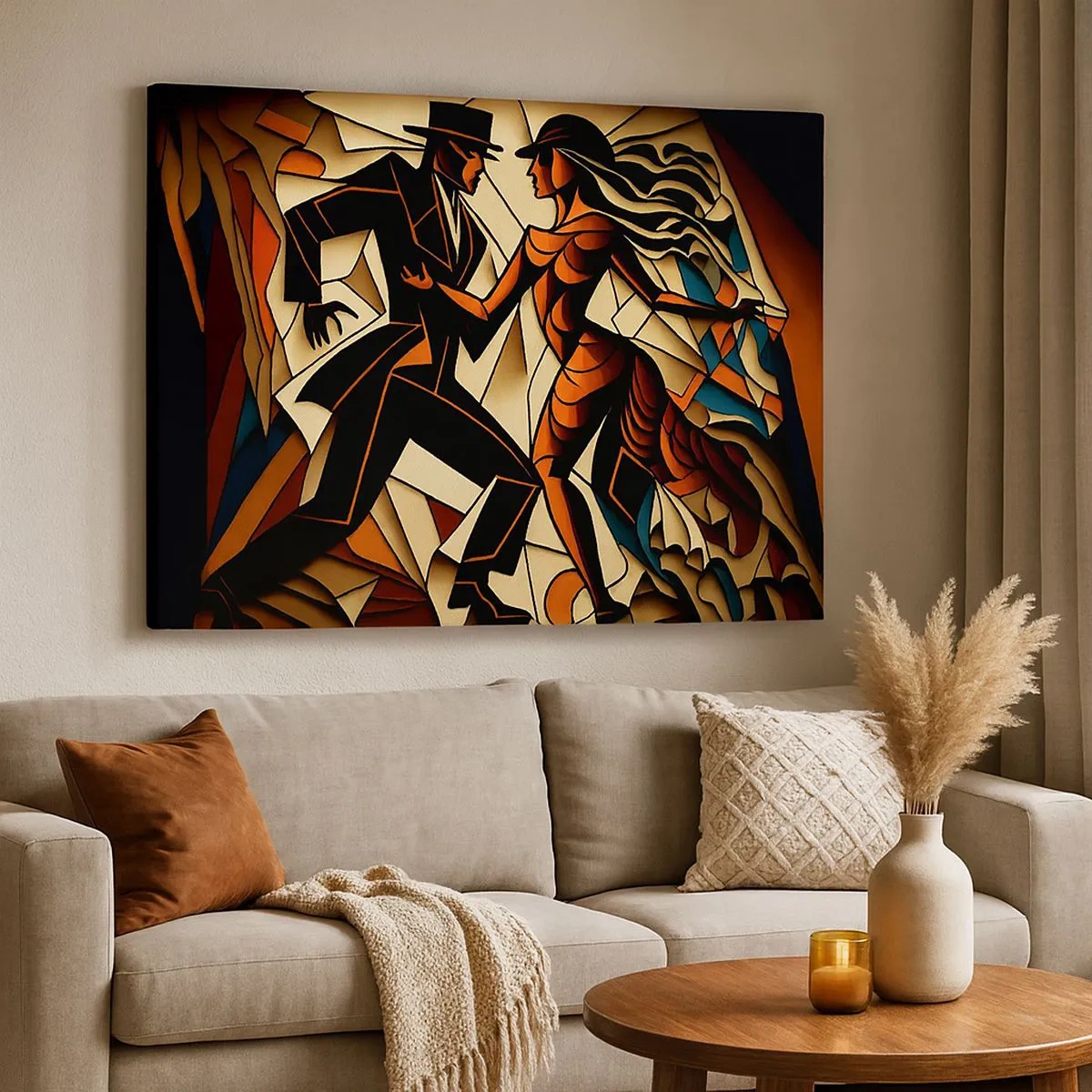 Quadro su tela - Stampe su Tela - Una coppia dinamica che danza in una forma astratta. - 70x50cm - La danza della passione - Decorazione murale moderna per soggiorno e camera da letto ARTTOR