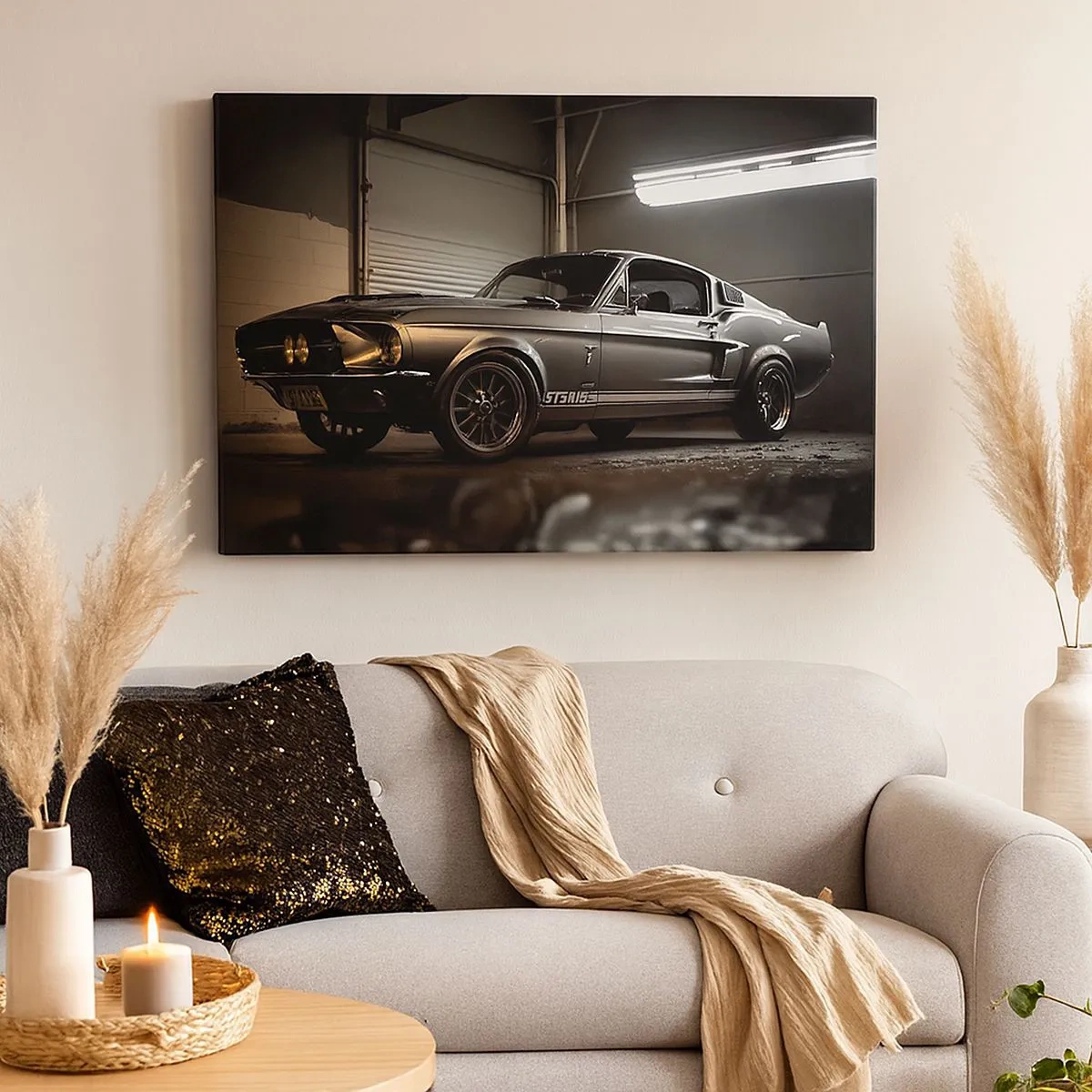Quadro su tela - Stampe su Tela - Auto d'epoca in garage retrò - 70x50cm - Ritorno al passato - Decorazione murale moderna per soggiorno e camera da letto ARTTOR