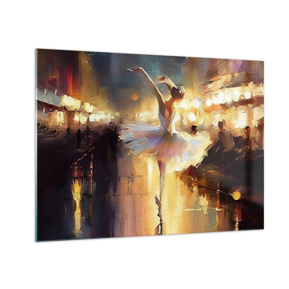 Quadro su vetro - Ballerina alla luce delle luci della città - 70x50cm - Miracolo nella strada - Decorazione murale moderna per soggiorno e camera da letto ARTTOR