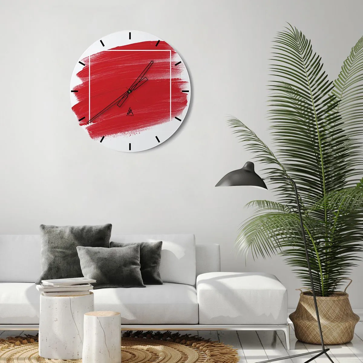 Orologio da parete - Orologio in Vetro - Pennellata rossa che attraversa un bordo bianco - 30x30cm - Fuori dagli schemi - Decorazione murale moderna per soggiorno, cucina e camera da letto ARTTOR