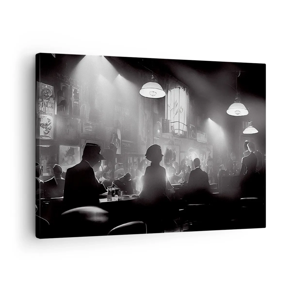Quadro su tela - Stampe su Tela - Scena dei locali notturni jazz in bianco e nero - 70x50cm - Nell'atmosfera jazz - Decorazione murale moderna per soggiorno e camera da letto ARTTOR