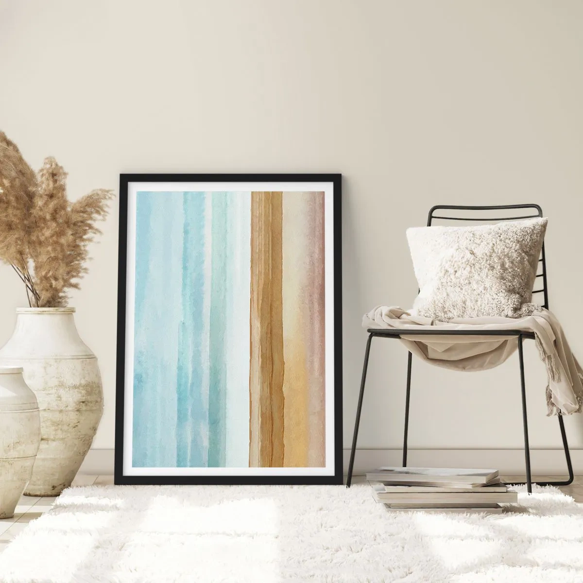 Poster in cornice nera - Un paesaggio minimalista in tonalità pastello - 50x70cm - Rilassamento - Decorazione murale moderna per soggiorno e camera da letto ARTTOR