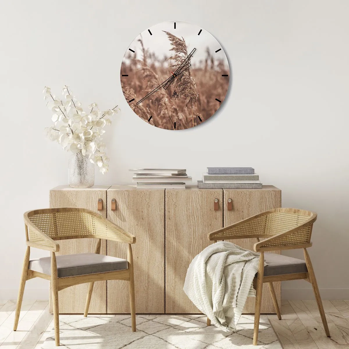 Orologio da parete - Orologio in Vetro - Erbe autunnali che ondeggiano nel vento con colori naturali - 30x30cm - Nei campi è già autunno - Decorazione murale moderna per soggiorno, cucina e camera da letto ARTTOR
